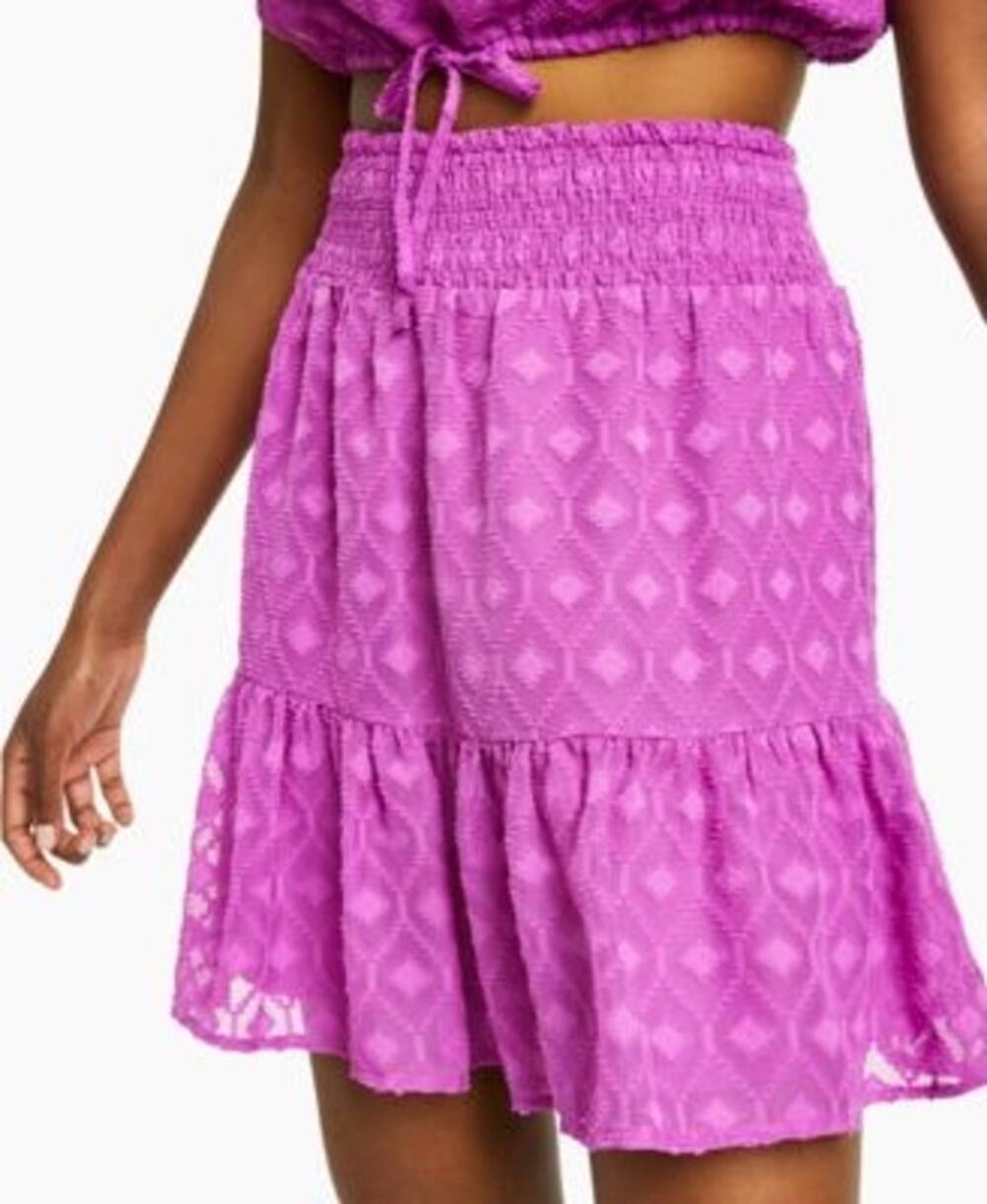 Bar III Smocked Waist Mini Purple Ruffle Skirt - XL